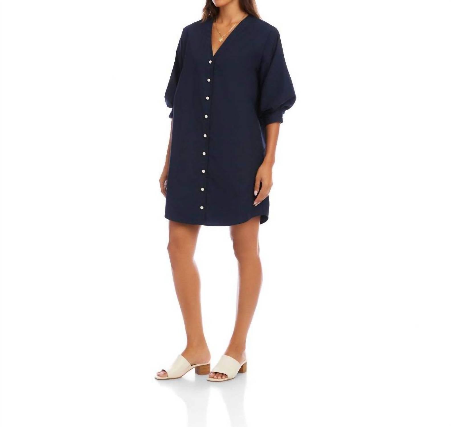 Karen Kane - Lantern Sleeve Pearl Button-front Mini Dress