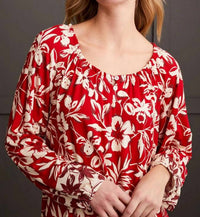 TRIBAL Long Sleeve Peasant Top With Buttons in scarlet 1 - women's blouse - detail view