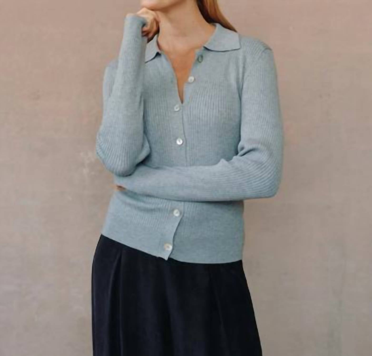 Bella Dahl Collared Button Down Sweater in heather grey - women's top - view 4