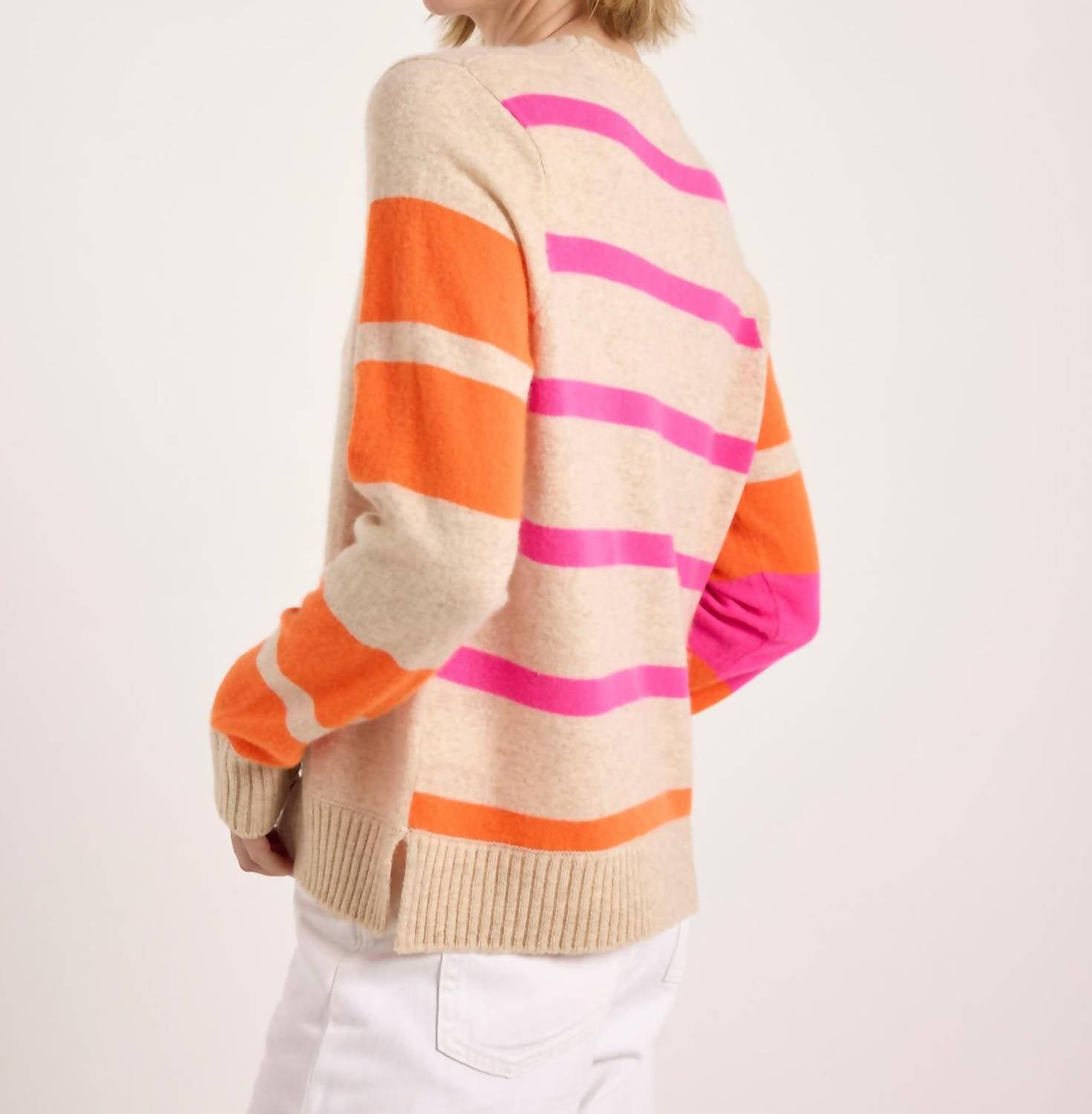 Brodie Cashmere Irregular Stripe Cashmere Crewneck Jumper in cygnet - women's sweater - view 4