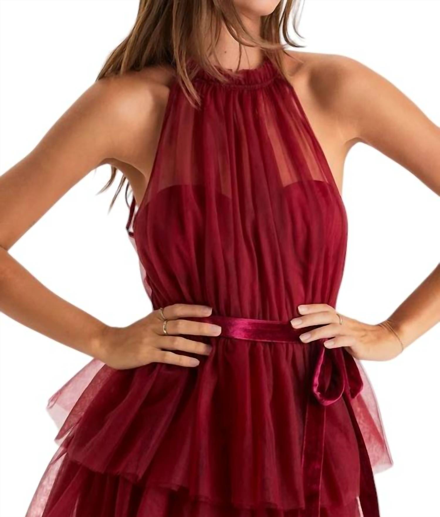 Lulus - Tuelle Halter Midi Dress