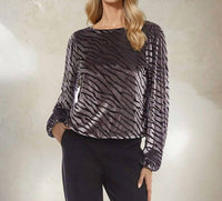 Karen Kane Blouson Sleeve Velvet Burnout Boatneck Top in zebra - women's blouse - alternate view
