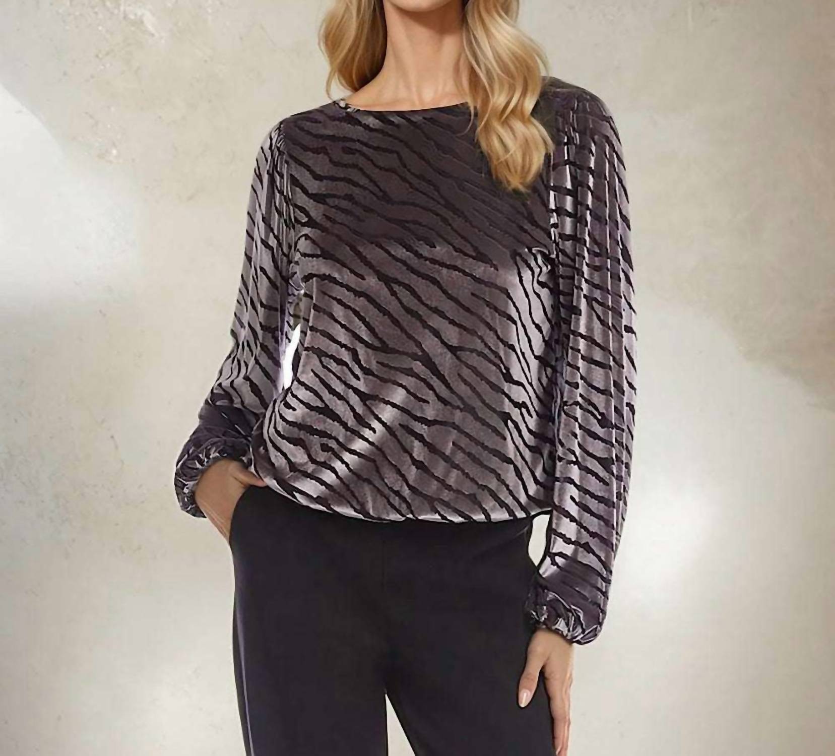 Karen Kane Blouson Sleeve Velvet Burnout Boatneck Top in zebra - women's blouse - alternate view
