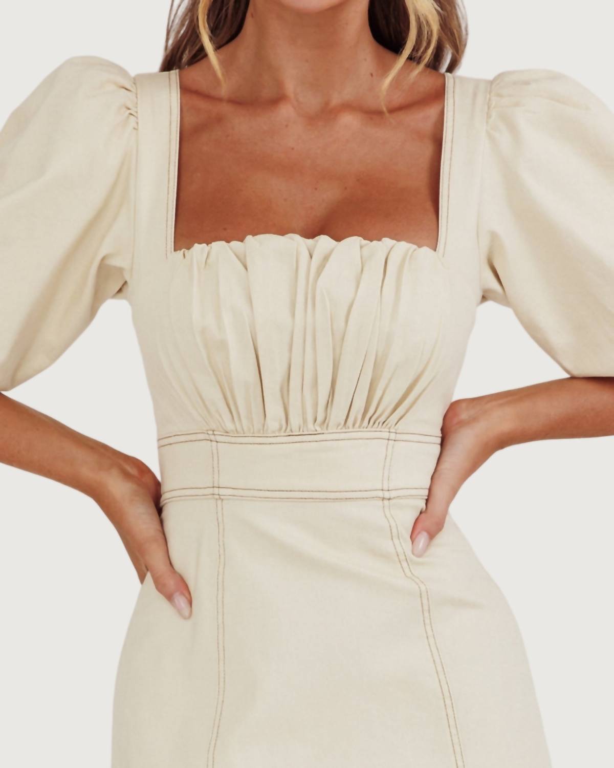 One And Only Collective - Brooke Puff Sleeve Contrast Stitch Dress