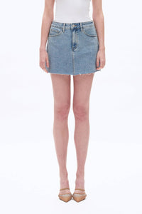 Bayeas - Mid Rise Rhinestone Denim Mini Skirt