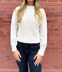 PINCH Knit Woven Combo Top in ivory - women's blouse