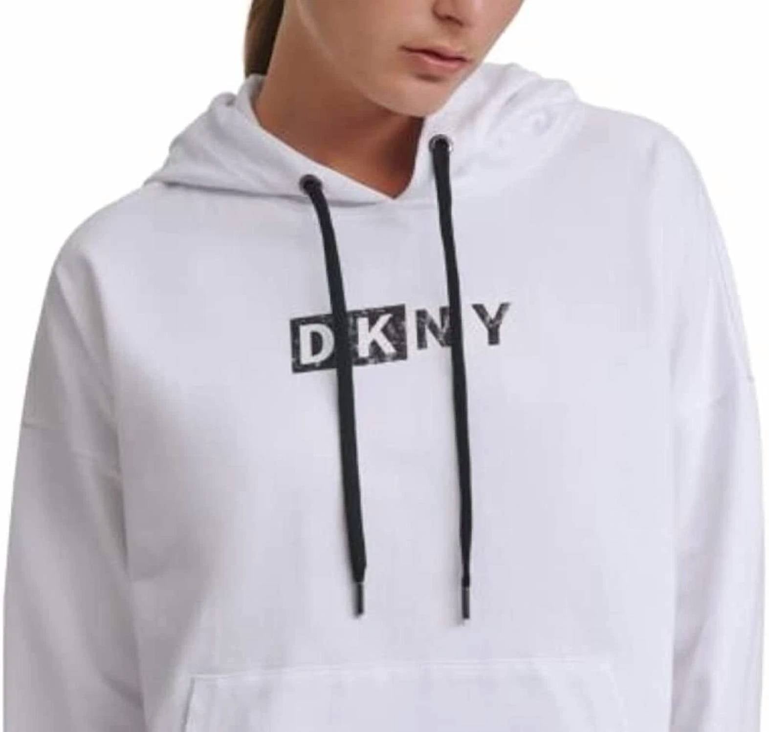 Dkny - Activewear Sport Logo Hooded Cotton Sweatshirt