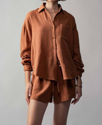 Urban Daizy - Crinkle Cotton Gauze Resort Button-Up Set