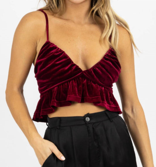 WINE RUFFLED CROPPED TOP