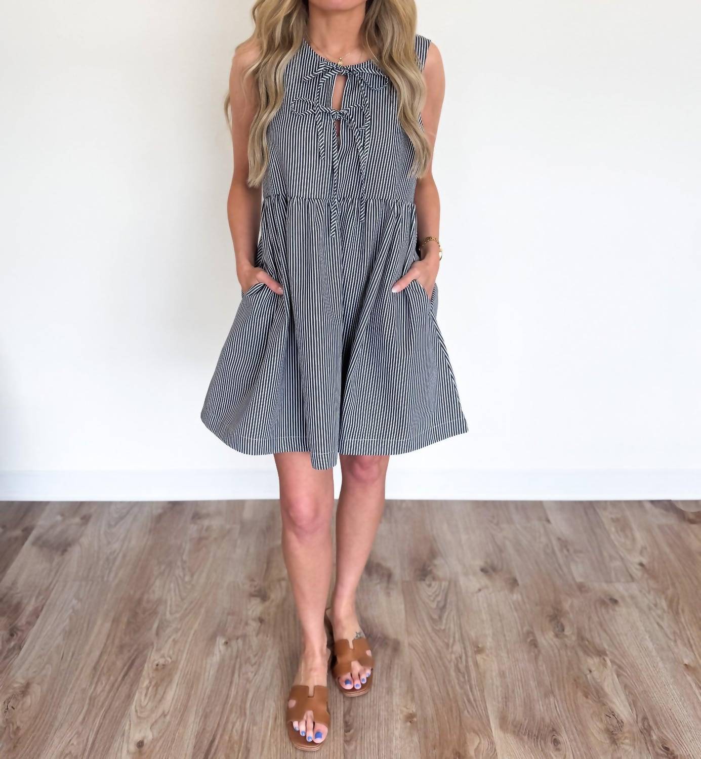 Buttermelon - Townes Mini Stripe Bowknot Mini Dress