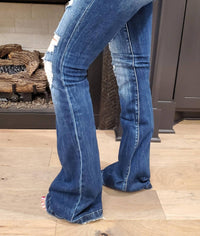 Petra153 Destroyed Mid Rise Stretch Flare Jeans in blue - women's jeans - view 4