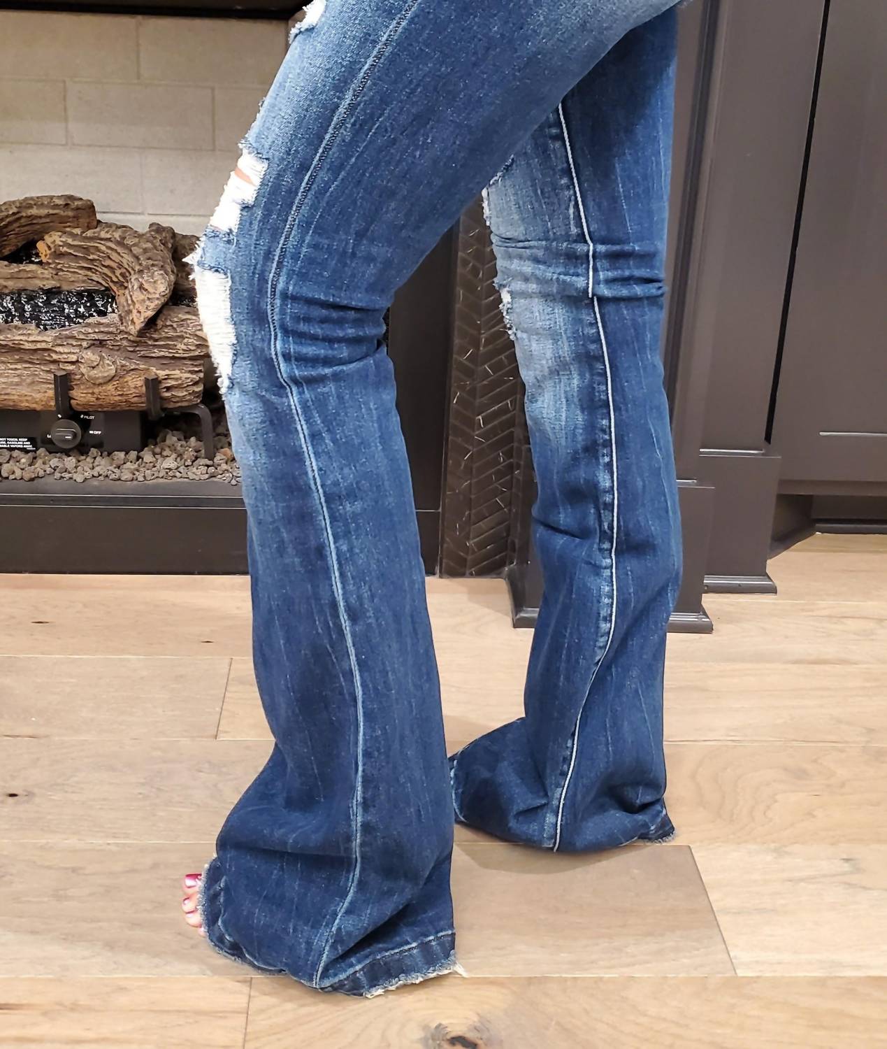 Petra153 Destroyed Mid Rise Stretch Flare Jeans in blue - women's jeans - view 4