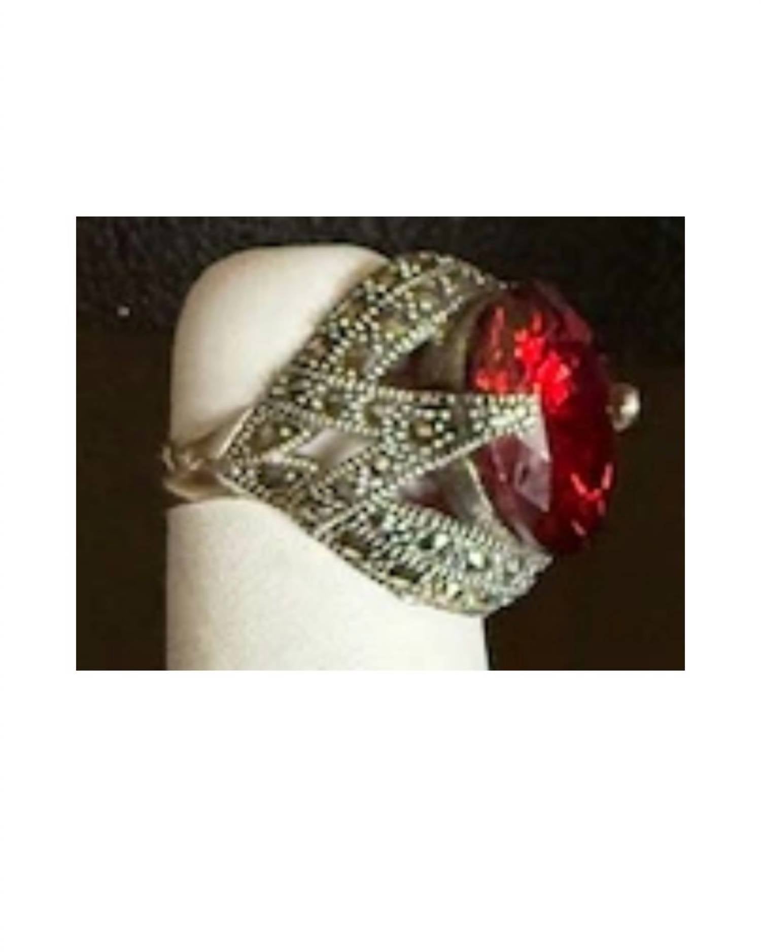 P & K Jewelry Women's Sterling Marcasite Ring in silver red 3 - women's jewelry - detail view