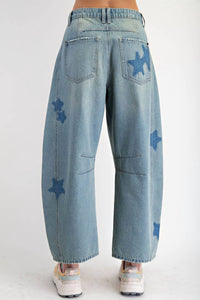 Easel - Starstruck Patchwork Barrel Jeans