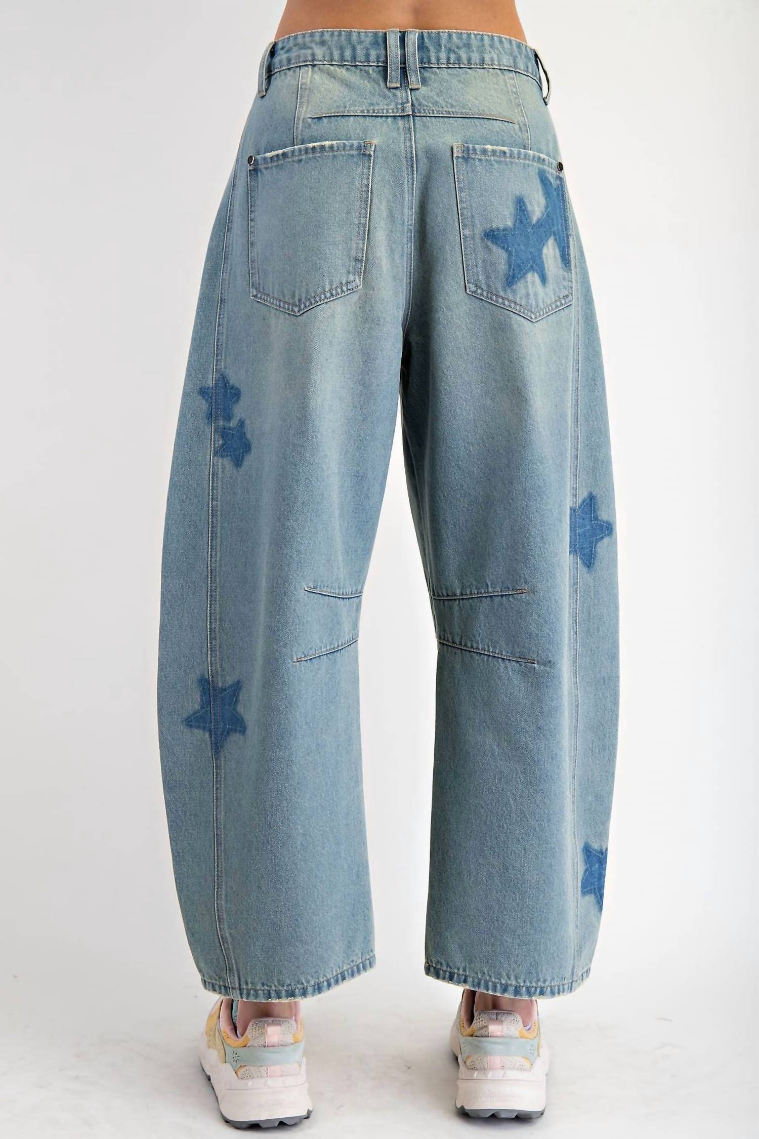Easel - Starstruck Patchwork Barrel Jeans