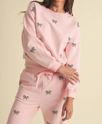 ENDLESS BLU. Jewel Bow Cotton Pullover Sweater in baby pink - women's sweater - view 5