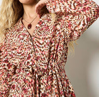 Apricot - Animal Ikat Print Drawstring Mini Dress