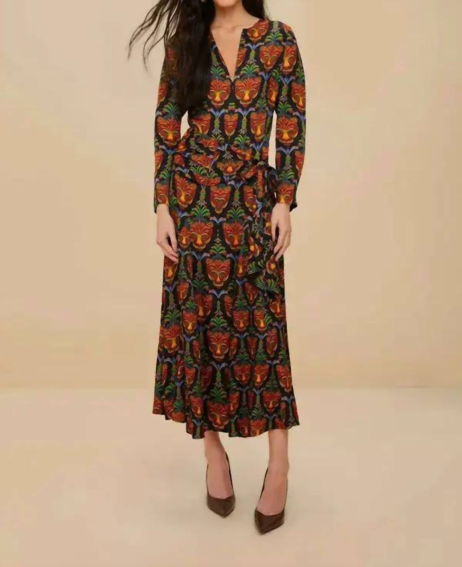 FARM RIO Boho Panther LENZING ECOVERO Viscose Midi Dress in black - women's dress