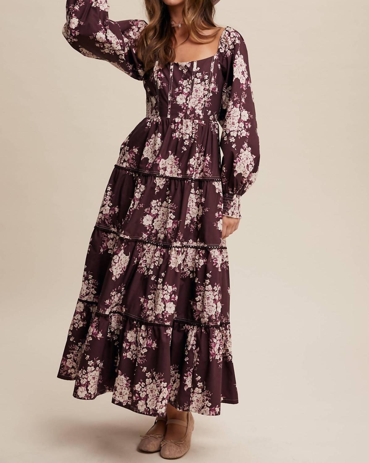 Listicle - Romantic Floral Tiered Maxi Dress