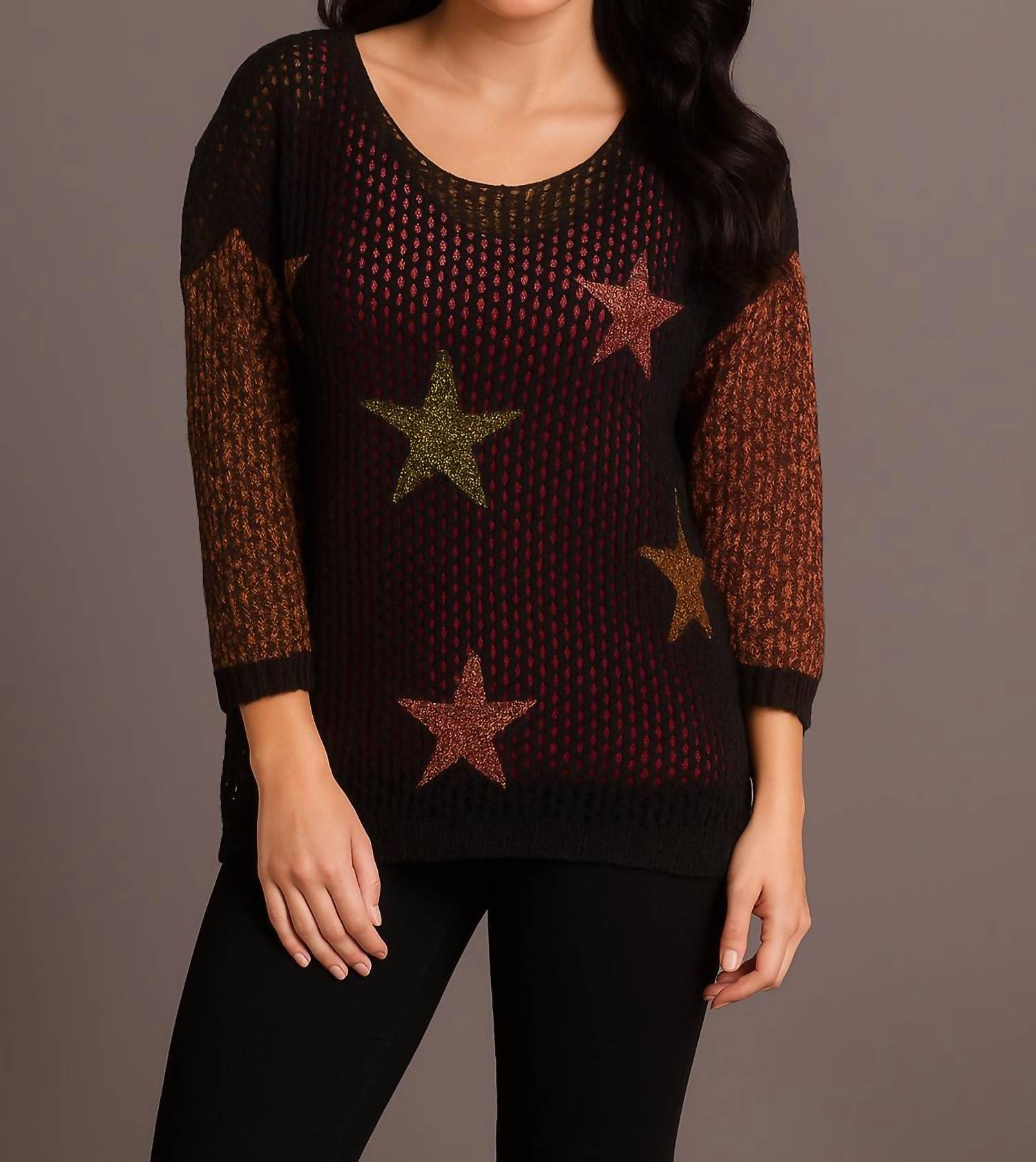 French Kyss - Crochet Star Crew Long Sleeve Top