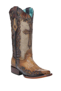 Corral Women's Jute & Cross Narrow Square-toe Boot in sand - women's shoe