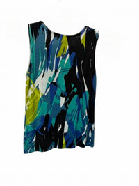 Cheryl Nash Women Printed Jewel Box Knit Tank Top in turquoise blue black lime - women's tank top - detail view