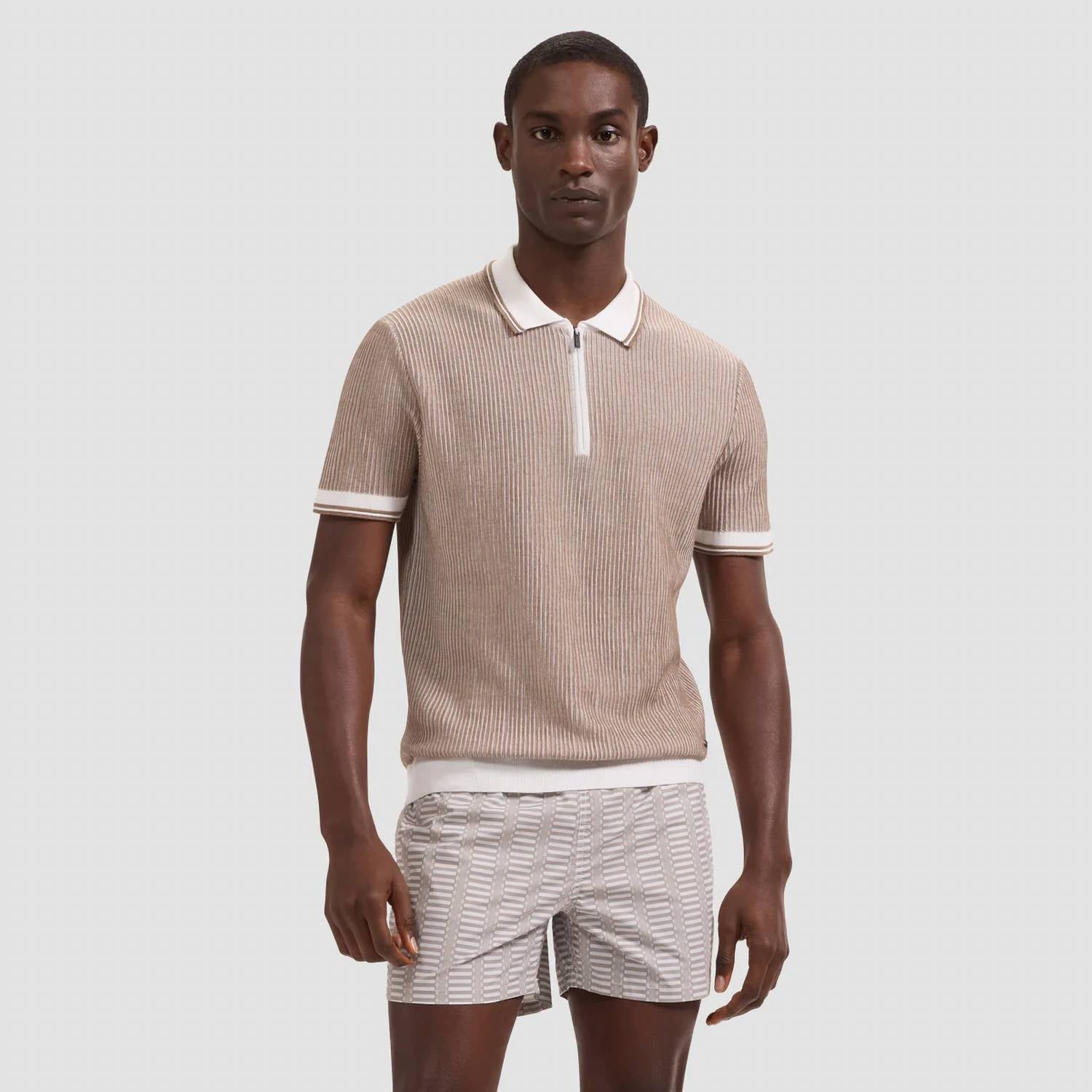 Bugatchi Uomo - Ottoman Rib Quarter Zip Short-Sleeve Polo Sweater