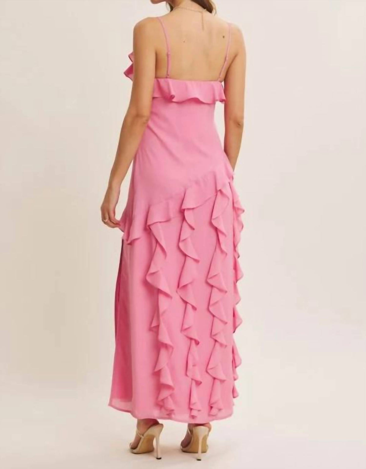 In February - Hint Of Allure Ruffle Detailed Slit Maxi Dress