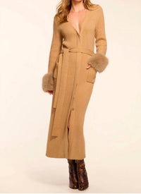 Ramy Brook Louise Wool Blend Faux Fur Trim Duster Sweater in camel - women's cardigan - alternate view