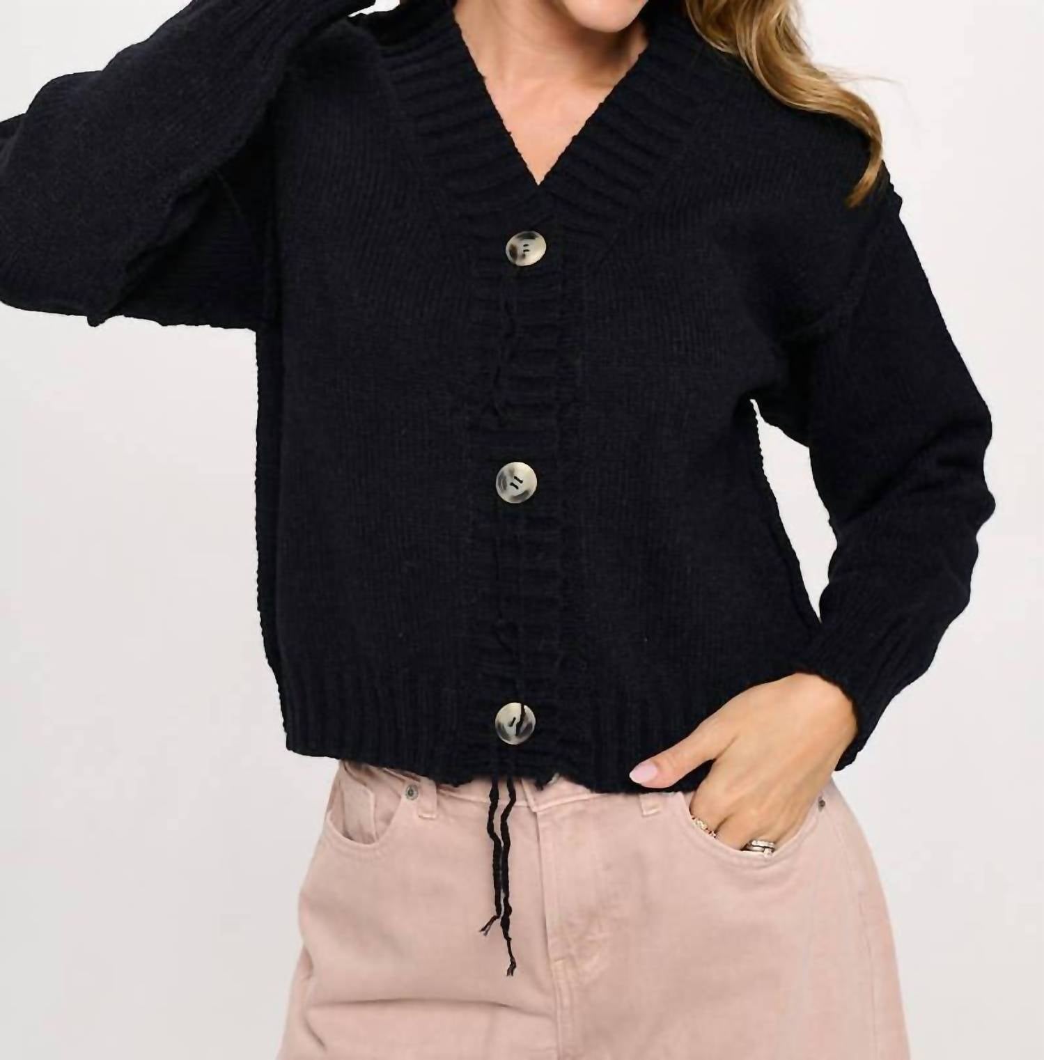 Reneec. - Thick Knit Long Sleeve Cardigan with Buttons
