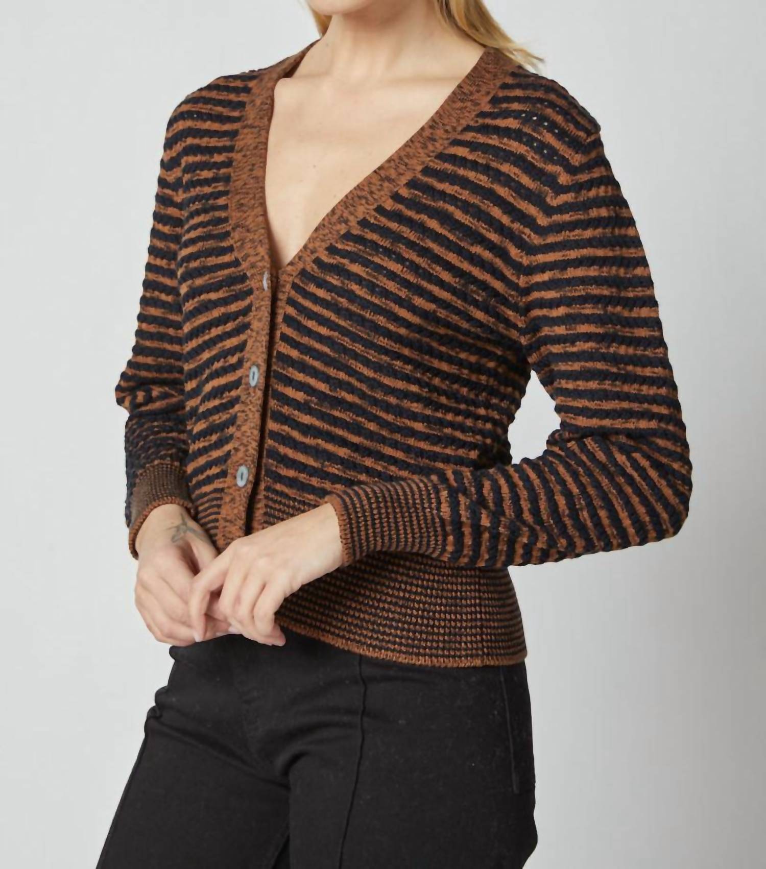 Kokun - Stripe Cable Cardigan