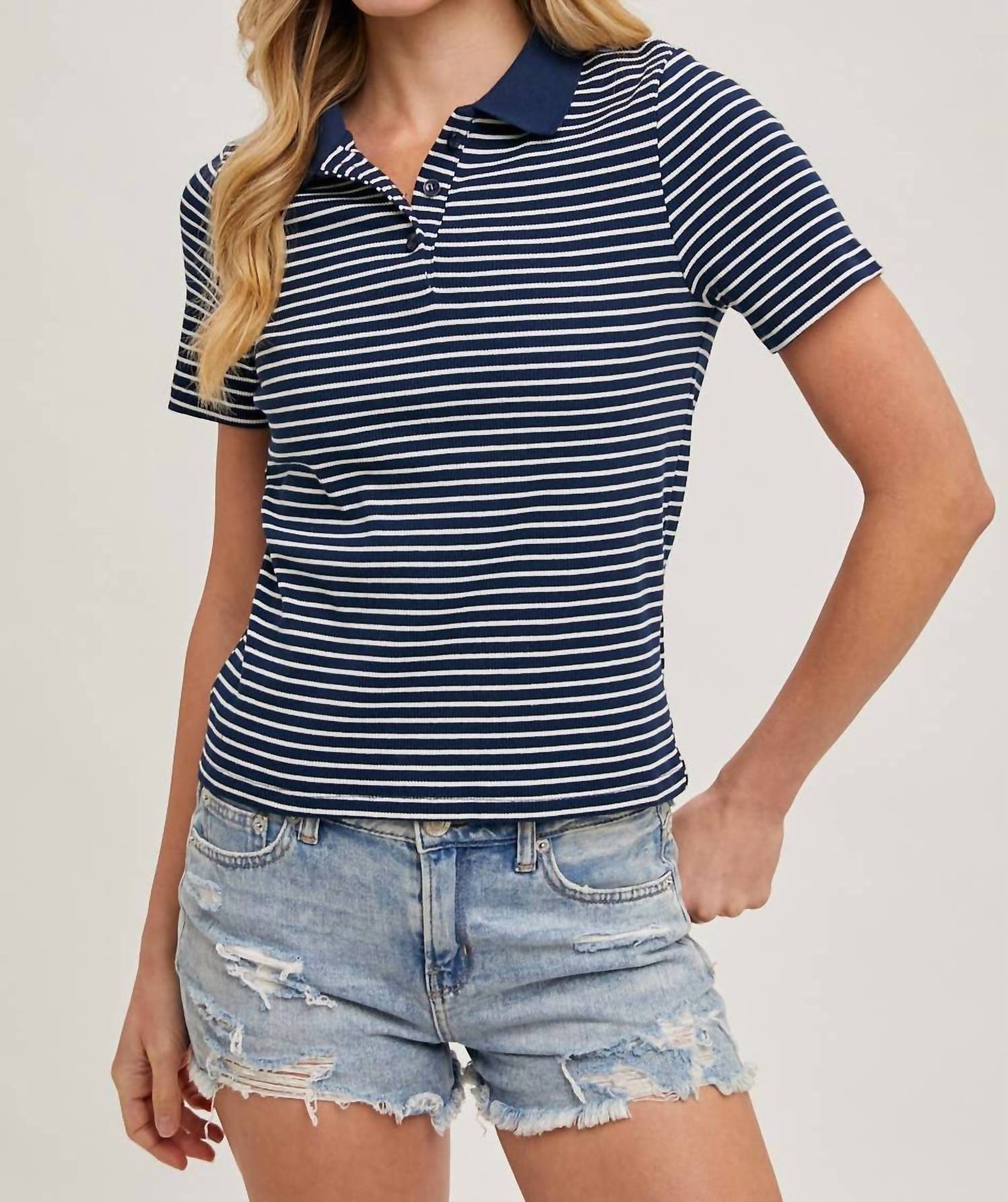 Bluivy - Short Sleeve Stripe Polo Shirt