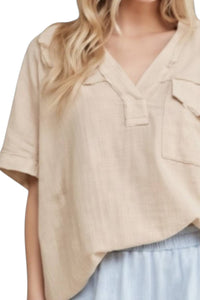 J.Her - Mineral Wash Eyelet Puff Sleeved Blouse