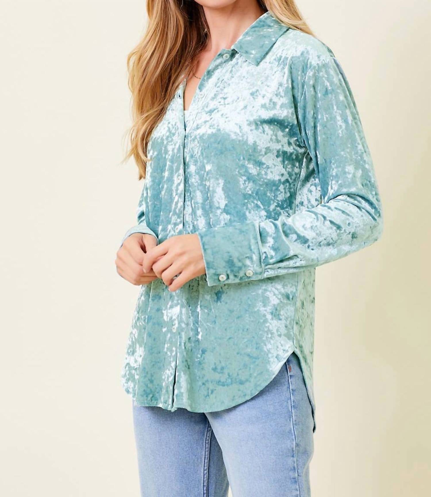 Mystree - Bubbly Button Down Velvet Shirt
