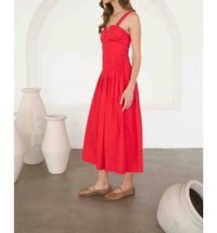 Moon River - Button Detail Pleated Waist Sleeveless Midi Dress