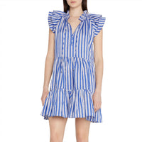 Veronica Beard - Women's Zee Striped Flutter Sleeve Ruffle Tiered Mini Dress