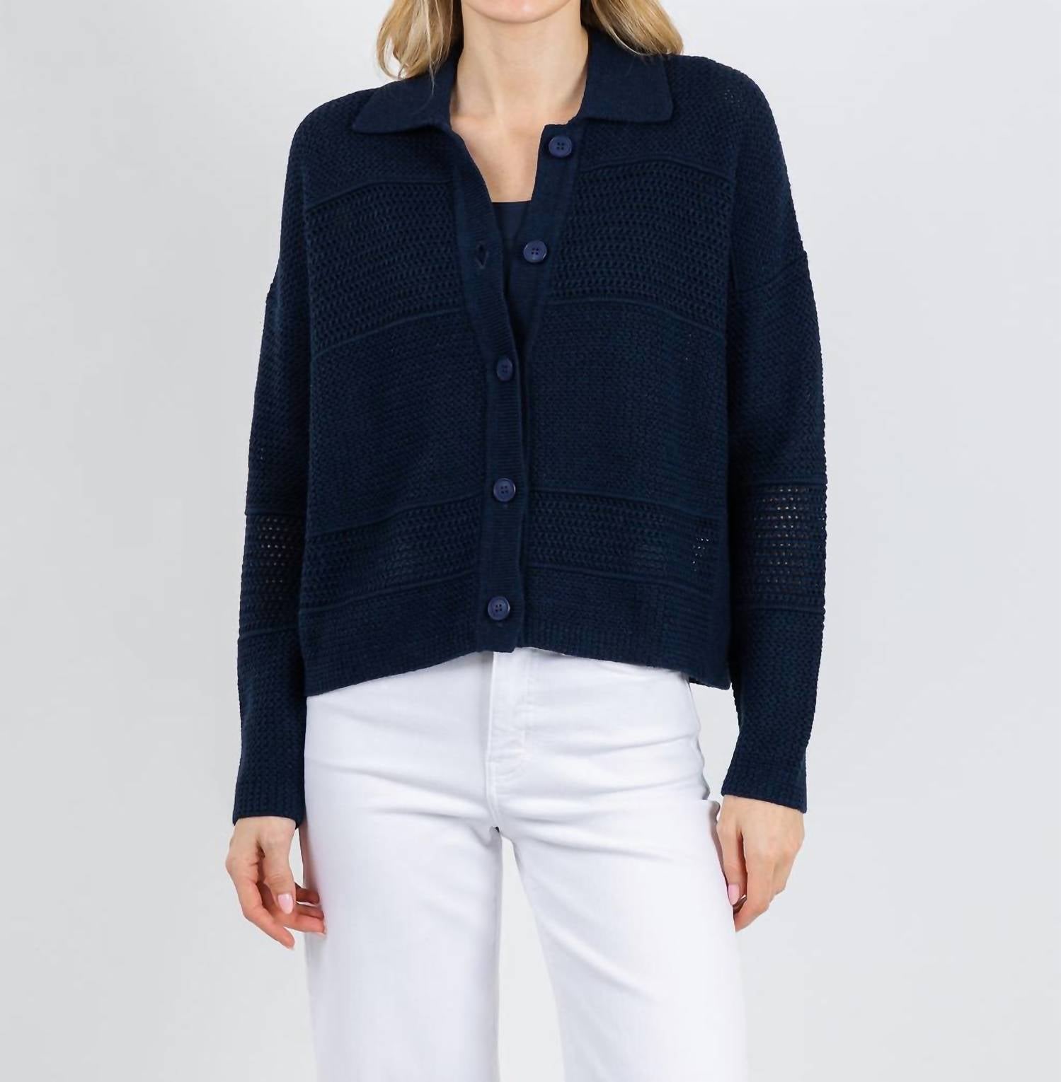 Kinross - Mixed Textured Collared Cardigan
