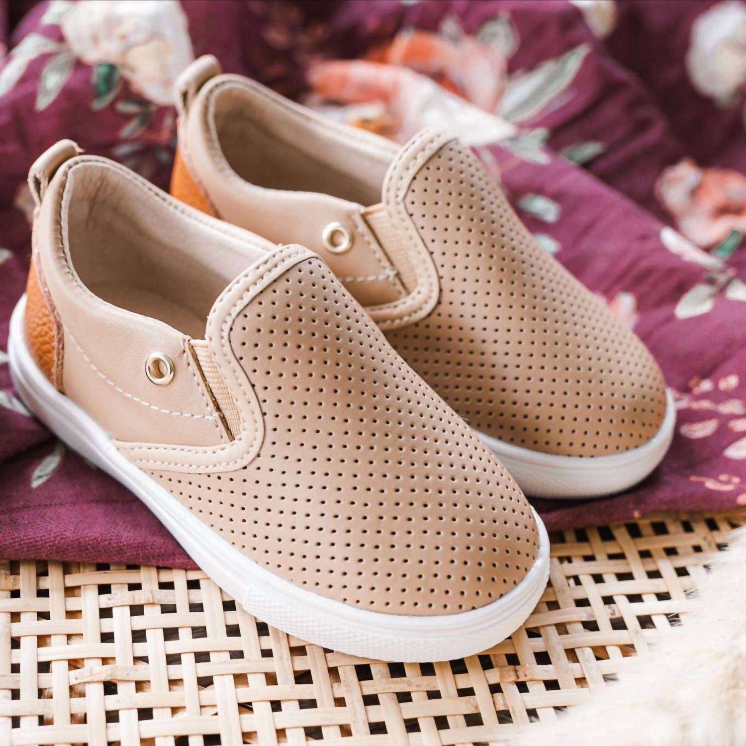 Little Love Bug Kid's Quinn Slip-on Shoes in tan - kids' sneaker - detail view