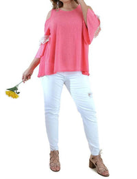 Umgee - Cold Shoulder Ruffle Sleeve Top