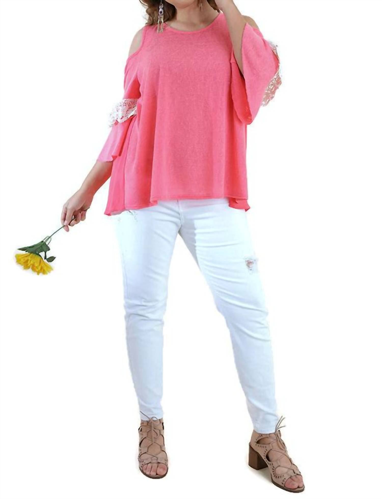 Umgee - Cold Shoulder Ruffle Sleeve Top