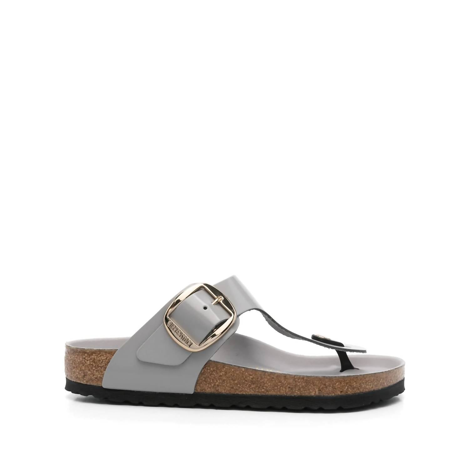 BIRKENSTOCK Women's Gizeh Big Buckle Sandals in high shine stone coin - women's sandal - detail view