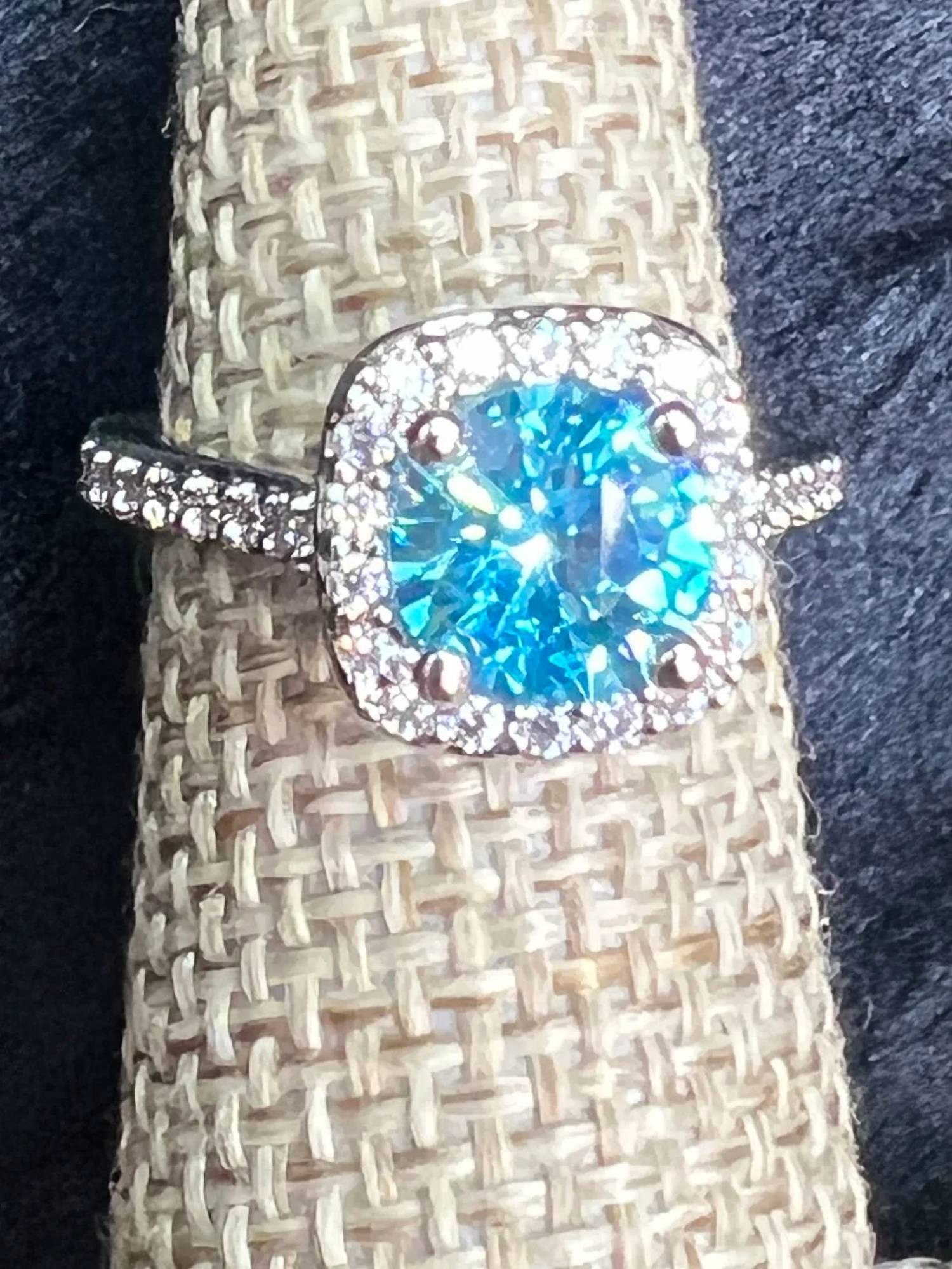 FAIRE Aquamarine & CZ Ring Rhodium Plated in blue - women's jewelry - detail view