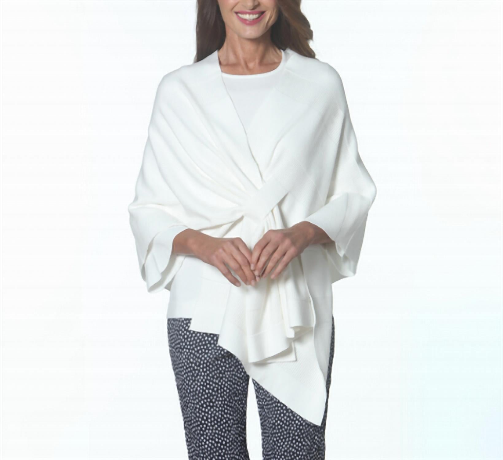 J'Envie/Eli Mixed Texture Pull Through Wrap in white - women's scarf