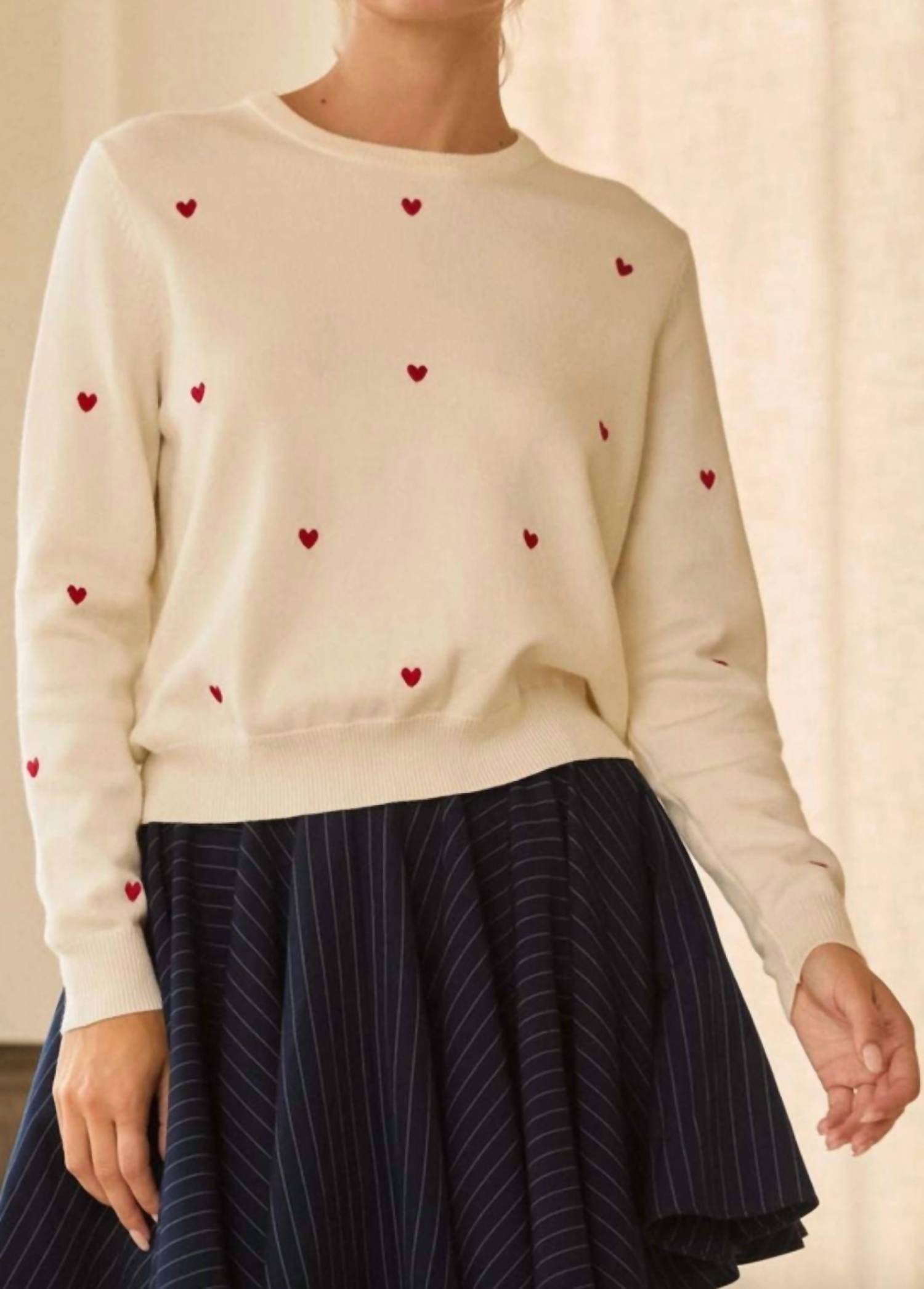 Skies Are Blue - Heart Embroidery Sweater Top