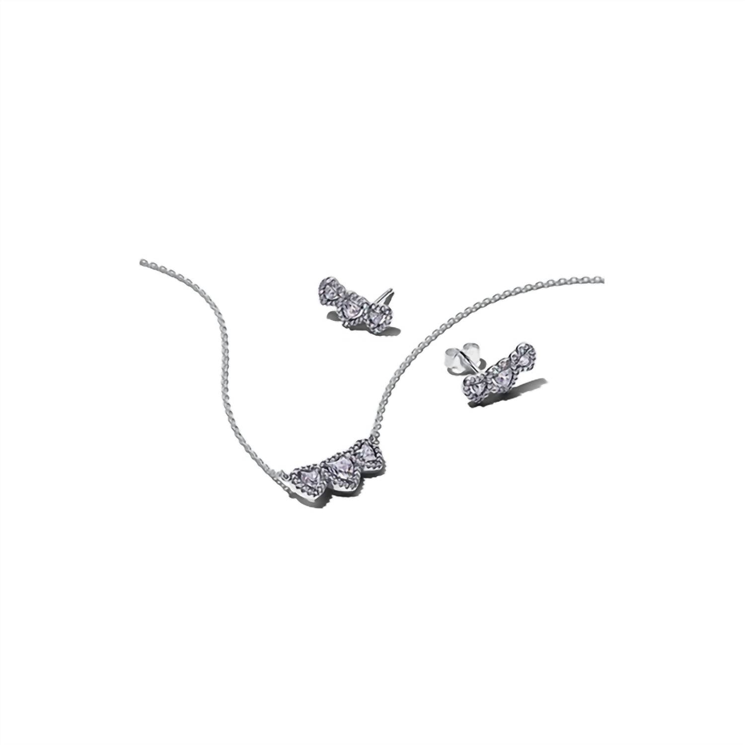 Pandora Halo Heart Trio Jewelry Gift Set in silver - women's jewelry - detail view