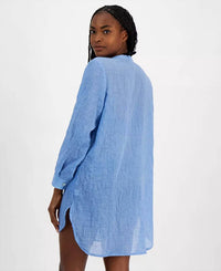 J.Valdi - Women's Big Shirt Button-front Long-sleeve Swim Cover-up