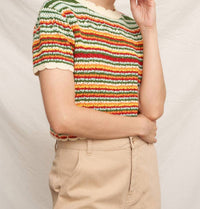 En Creme - Short Sleeve Knit Sweater Cropped Top
