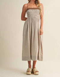 Mustard Seed Sunlit Meadow Smocked Gingham Midi Dress in brown - women's dress - view 4