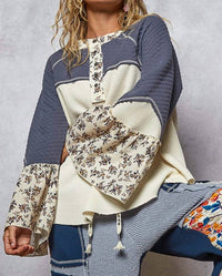 Pol - Patchwork Ruffle Sleeve Top