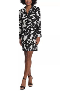 London Times - V-neck Shirt Collar Long Sleeve Tie Side Twill Dress